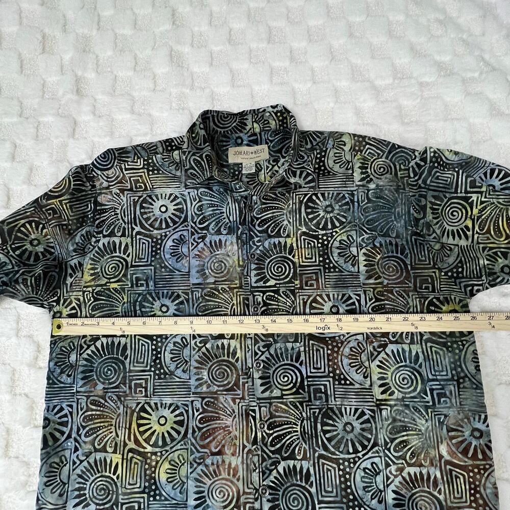 Johari West Shirt Mens XL Black Multicolor Abstract Hawaiian Camp Button Up - Picture 4 of 7